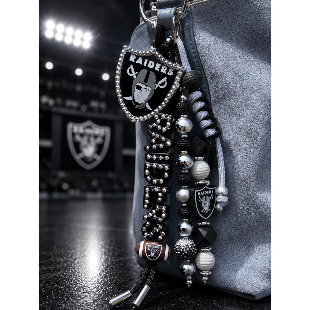 Raiders Purse Charm | Black & Silver Football Keychain